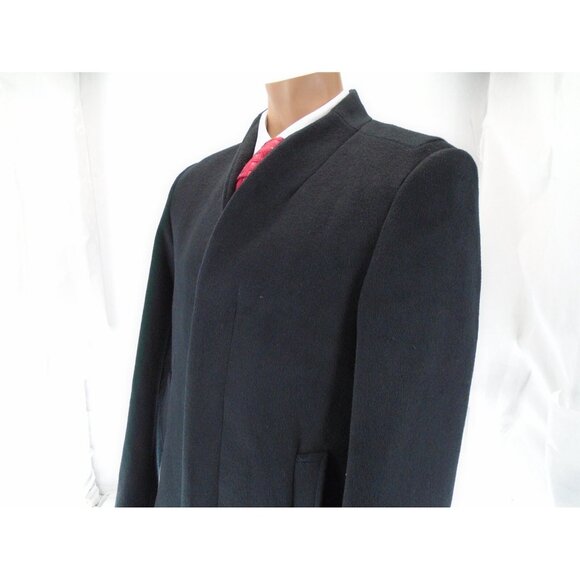 Men's Round collar Wool blend overcoat winter coat Black 40R - Picture 3 of 13